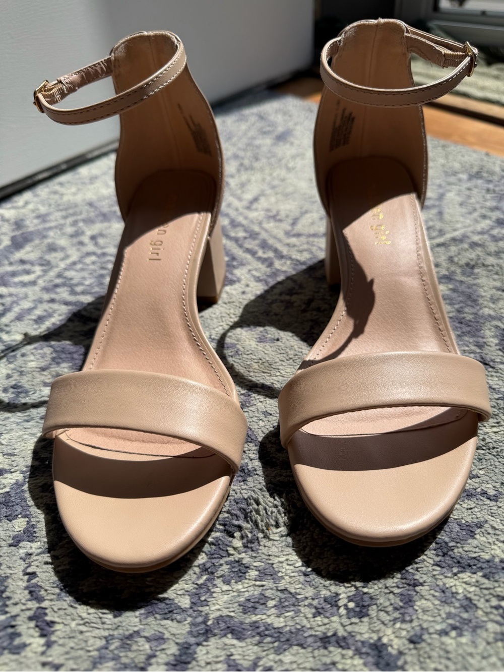 Madden Girl Beige Ankle-Strap Block Heels